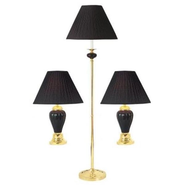 Ore International ORE International K-4101BK-31 Black Ceramic & Brass Table Plus Floor Kamp; Set Of 3 K-4101BK-31 - main